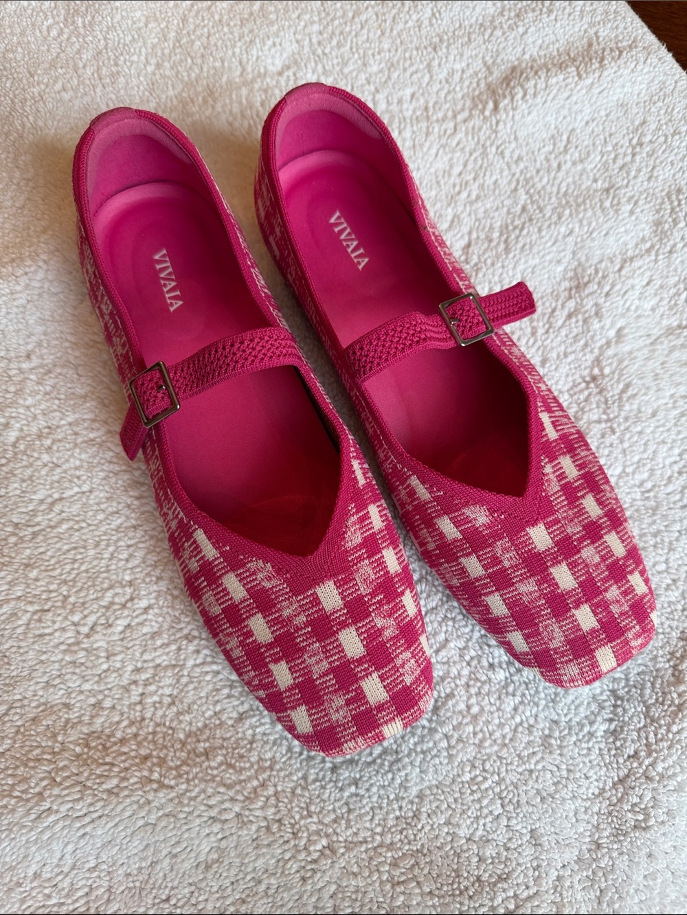 VIVAIA Pink Gingham Mary Jane Flats with Buckle Strap - Picture 3 of 8